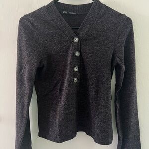 Zara Black V-Neck Sweater Slim Fit Knit